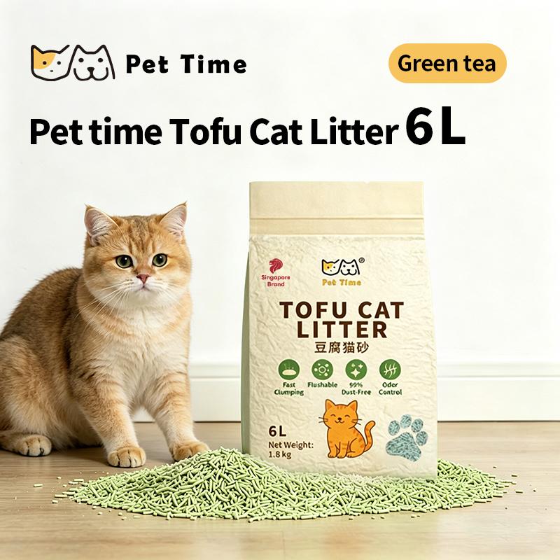 PetTime tofu cat litter 1.8kg, low dust deodorising litter for cat houses with natural absorbent properties.