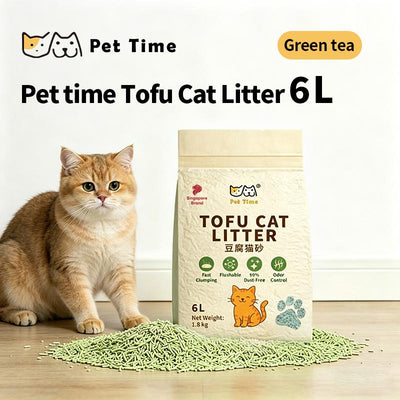 PetTime tofu cat litter 1.8kg, low dust deodorising litter for cat houses with natural absorbent properties.
