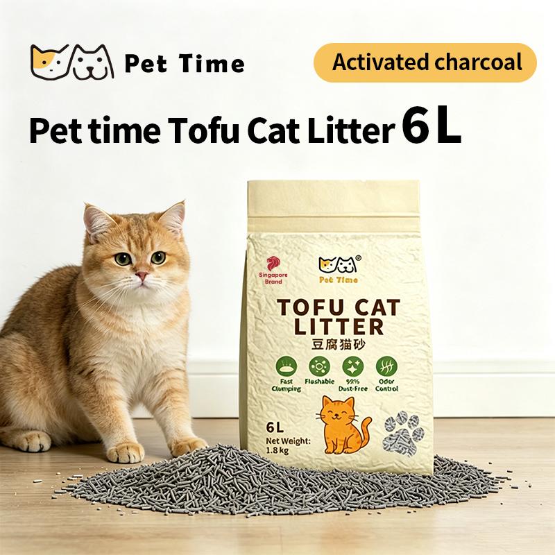 PetTime Tofu Cat Litter 1.8kg with deodorising and low dust formula for cat houses, shown in a clean, open container.