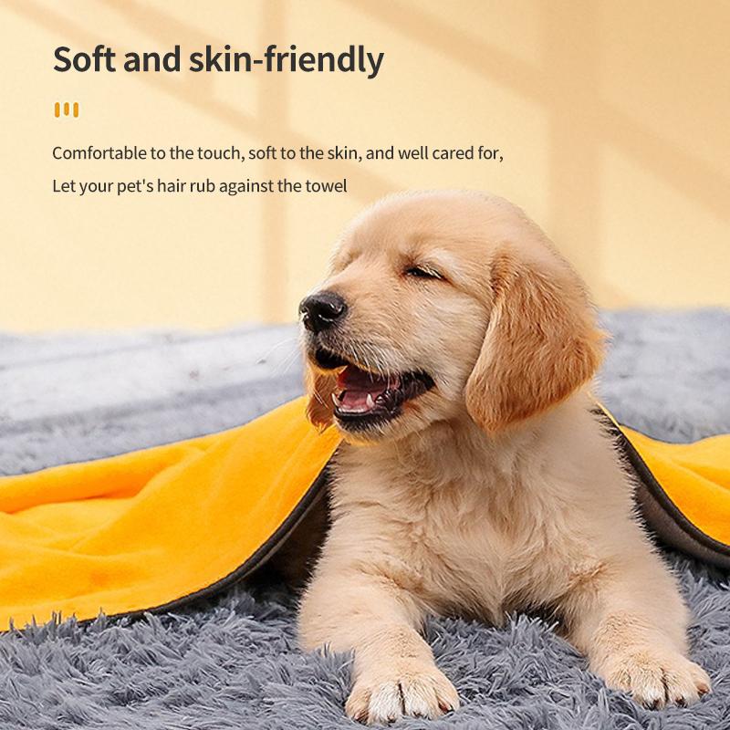 Soft and absorbent PetTime pet bath towel draped over a bathtub, ready for drying your furry friend after a bath.