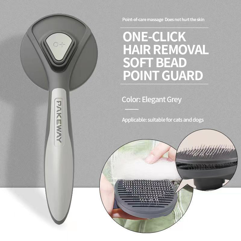 PetTime Pet Brush Pakeway self-cleaning grooming brush in elegant grey with ergonomic handle for professional pet grooming.