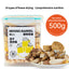 Freeze-dried chicken pet snacks in a 500g bag by PetTime, showing crispy, natural chicken pieces for dogs or cats.