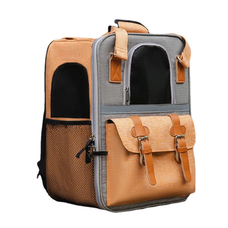 Large-capacity PetTime reflective portable pet backpack with adjustable straps and breathable mesh for comfortable outdoor travel.