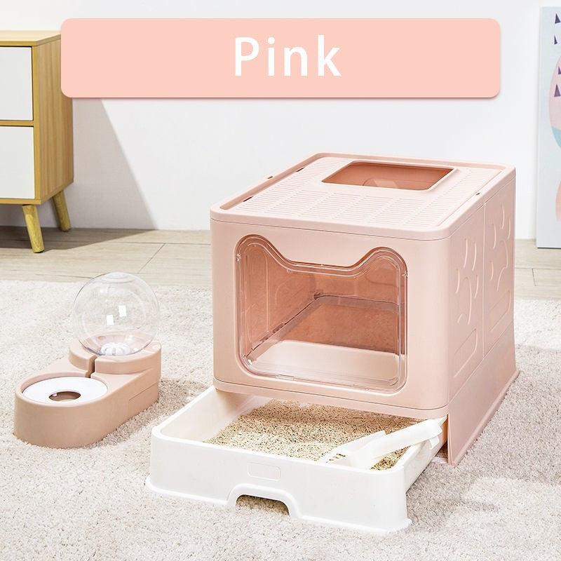 （Pet Time）Fully enclosed cat litter box toilet anti-splash large deodorant drawer-type bedpan foldable