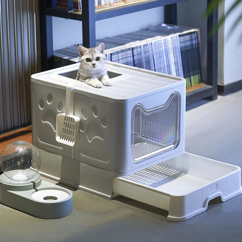 PetTime fully enclosed cat litter box with high sides and door for odor control and privacy, ideal for indoor cats.