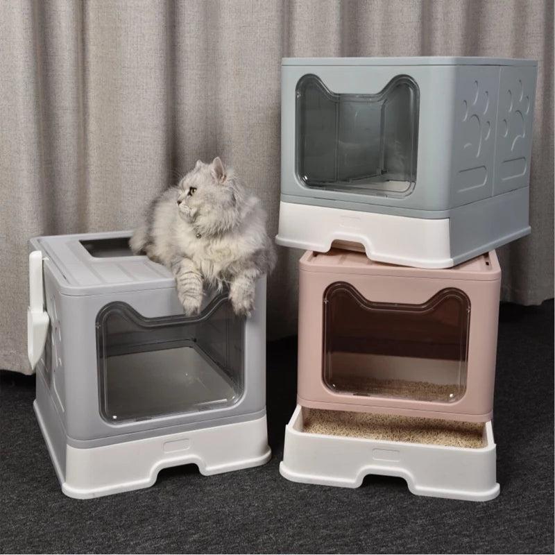PetTime fully enclosed cat litter box with high sides and door for odor control and privacy, made of durable plastic.