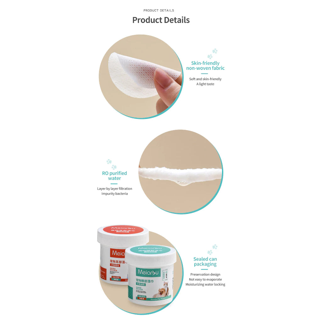 PetTime pet wipe cleaning tools for removing eye and ear dirt from cats and dogs, with soft, disposable wipes for gentle care.