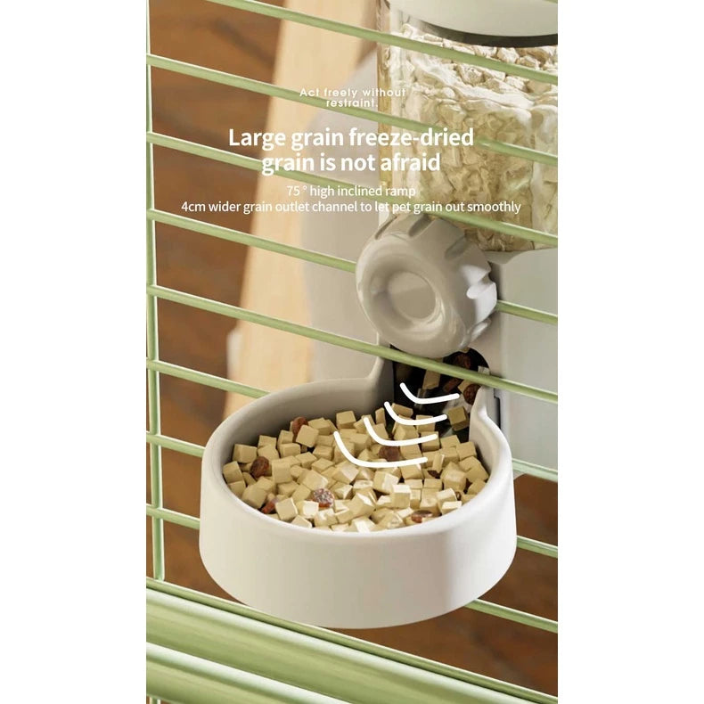 PetTime automatic hanging cage water dispenser for pets, with a clear water reservoir and easy attachment to a pet cage.