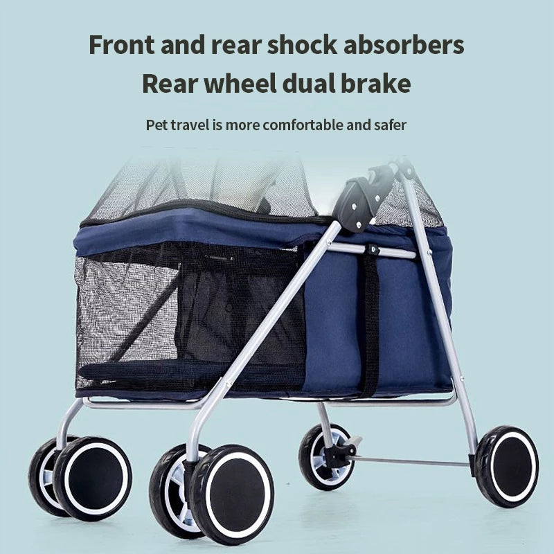 PetTime Kitty Teddy Outdoors foldable pet stroller with mesh sides and compact design for easy outdoor walks with cats or small pets.