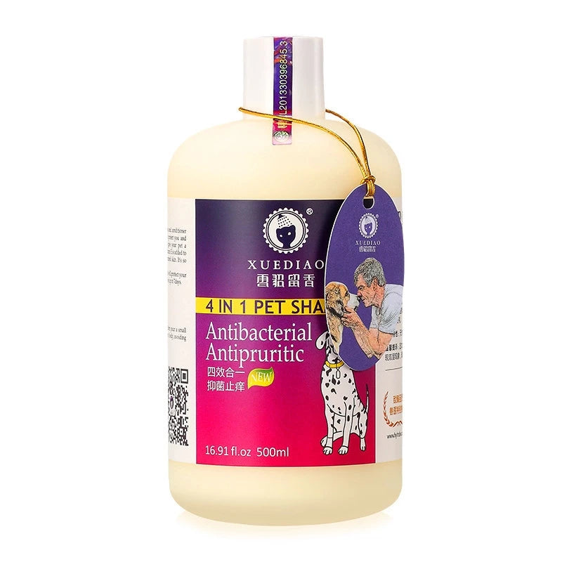 PetTime XUEDIAO dog hair care shower gel, showing the bottle with labels and a clean, pet-friendly design.