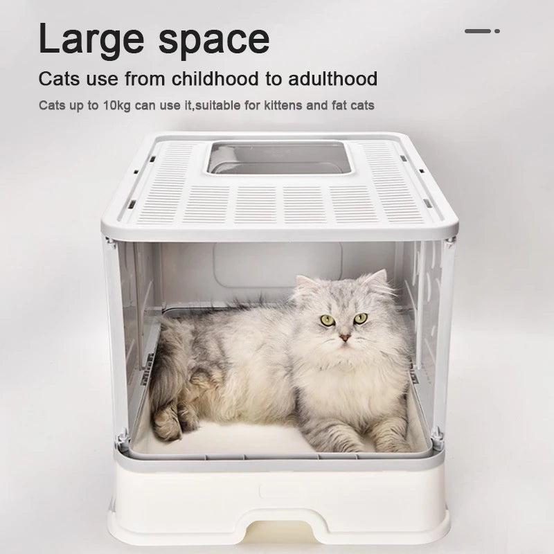 PetTime fully enclosed cat litter box with door and high sides for privacy and odor control in a clean, modern design.