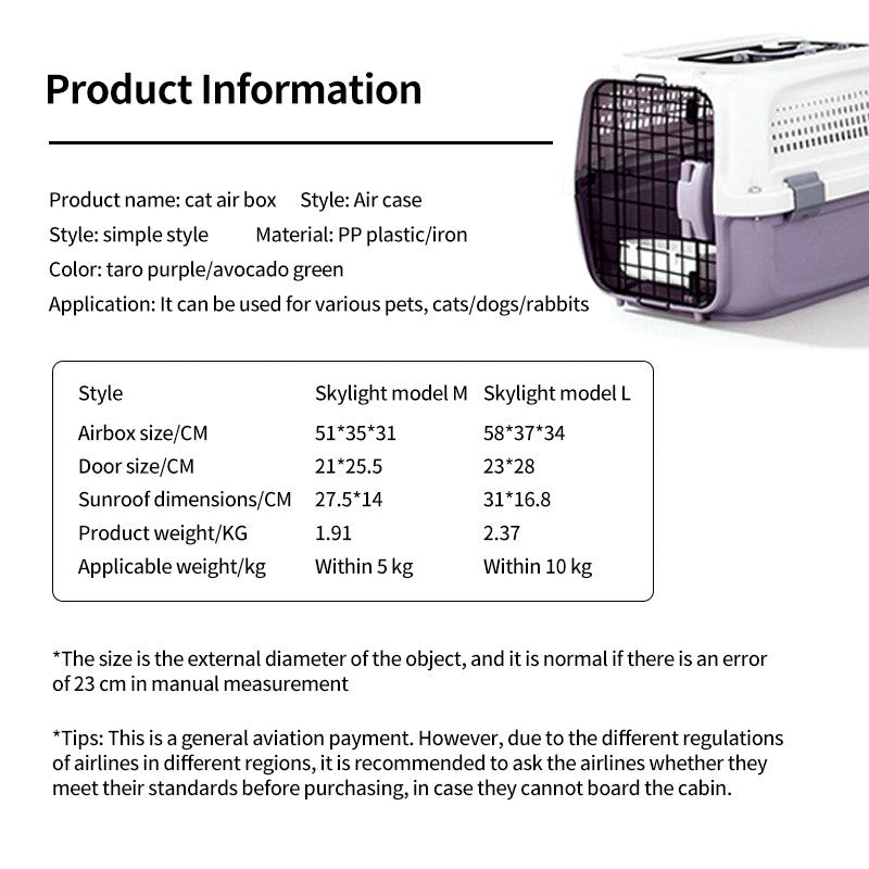 （Pet Time）Cat air box pet checked out travel portable portable cat cage cat bag dog car transport box