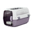 Portable PetTime cat cage with metal bars and plastic base, designed for easy transport and secure containment of cats.