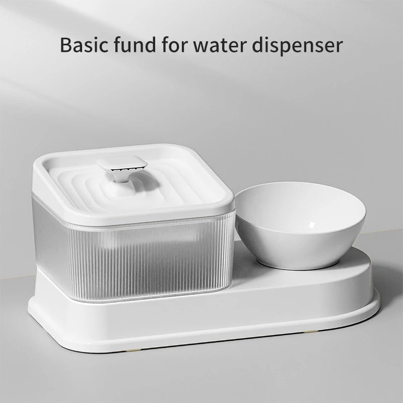 PetTime multifunctional automatic water dispenser for pets, showing a sleek water fountain with a drinking bowl and filtration system.