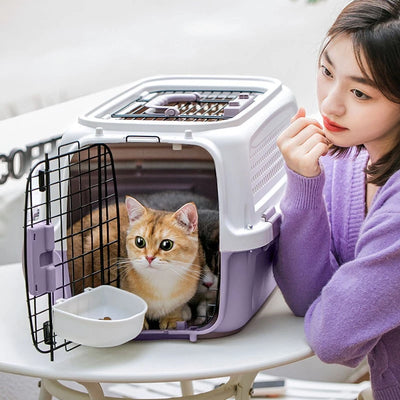 Portable PetTime cat cage with metal bars and handle for easy transport on a compact, secure enclosure for cats.