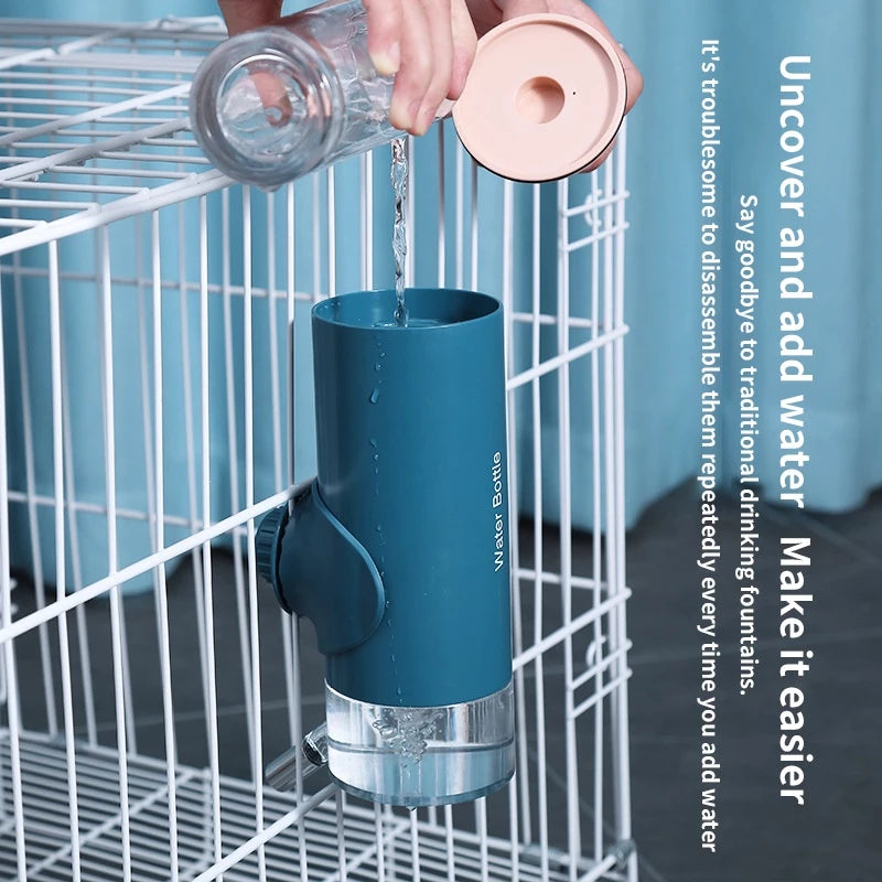 PetTime automatic pet hanging water dispenser with clear water reservoir and attached spout for easy hydration.