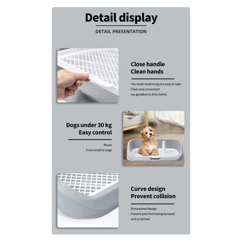 PetTime dog splash-proof pet toilet with durable plastic design, featuring a high-sided basin to contain spills and keep pets clean.