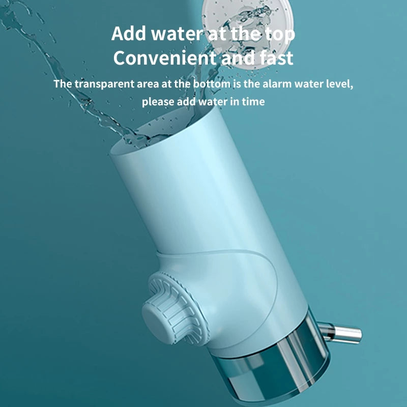 Automatic Pet Hanging Water Dispenser by PetTime showing a hanging water dispenser with a clear water container and feeding spout for pets.