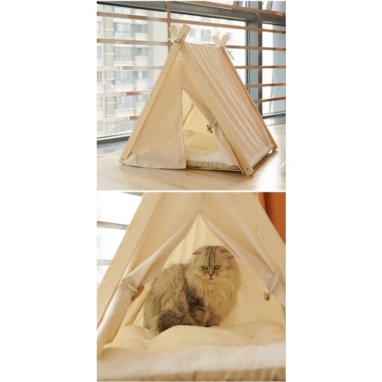 PetTime washable triangle cat tent with soft fabric and cozy interior for comfortable feline lounging and play.