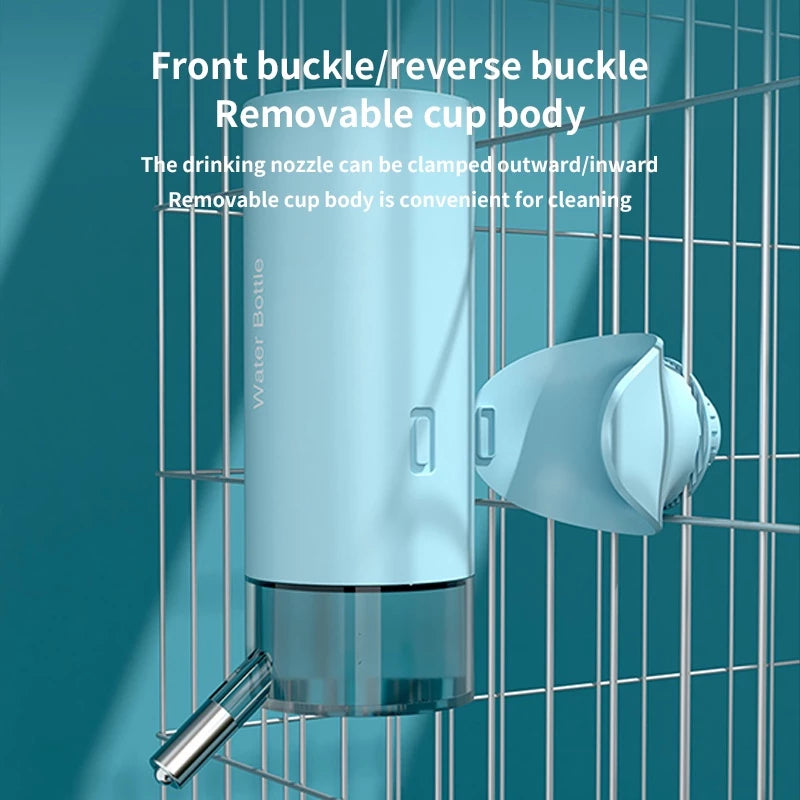 PetTime automatic hanging pet water dispenser showing a clear water container and hanging design for easy access.