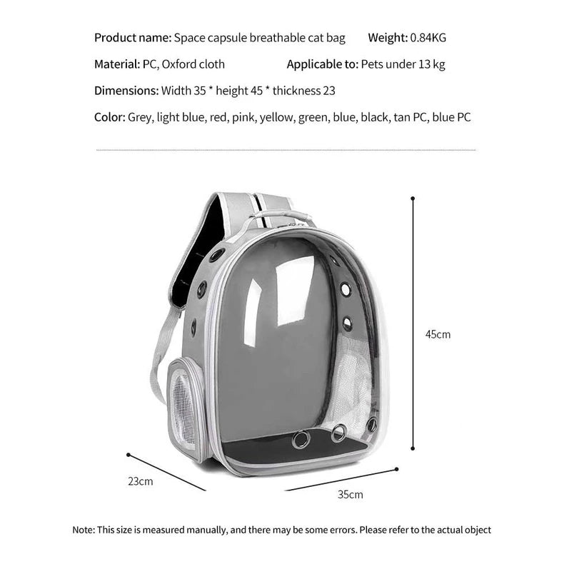 PetTime Pet space capsule portable bag for pets, showing a compact, lightweight carrier with breathable mesh and secure zipper closure.