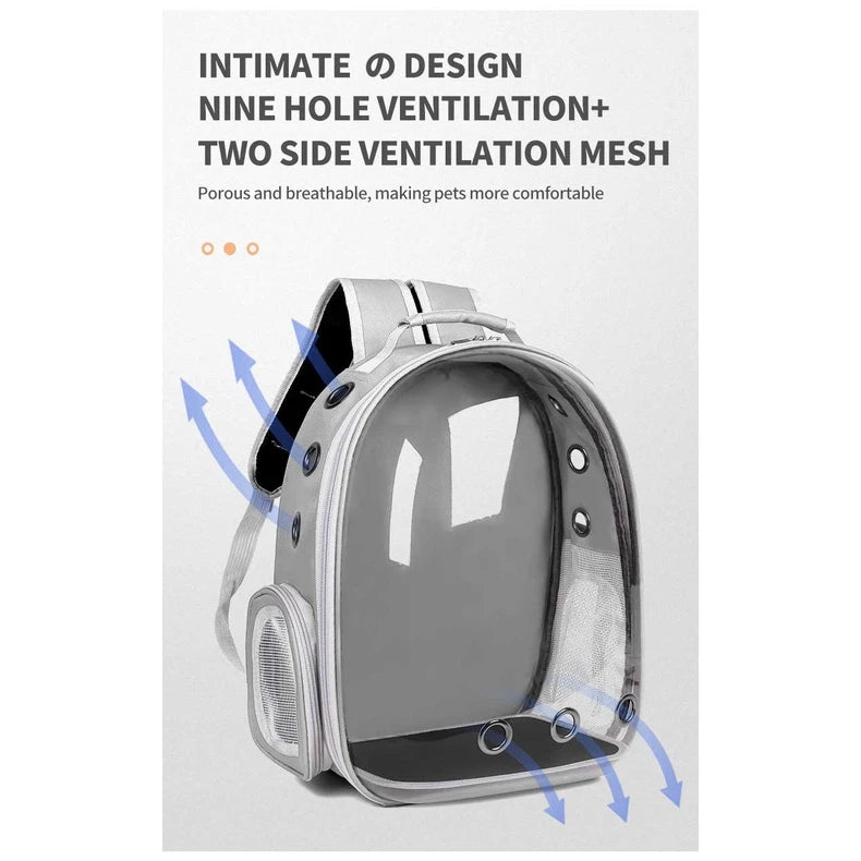 PetTime Pet Space Capsule Portable Bag showing a compact, lightweight pet carrier with a space-themed design and breathable mesh panels.