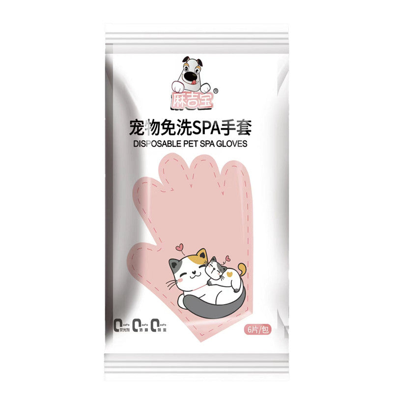 PetTime disposable cleaning gloves with cleaning wipes, shown in use for pet grooming and hygiene.
