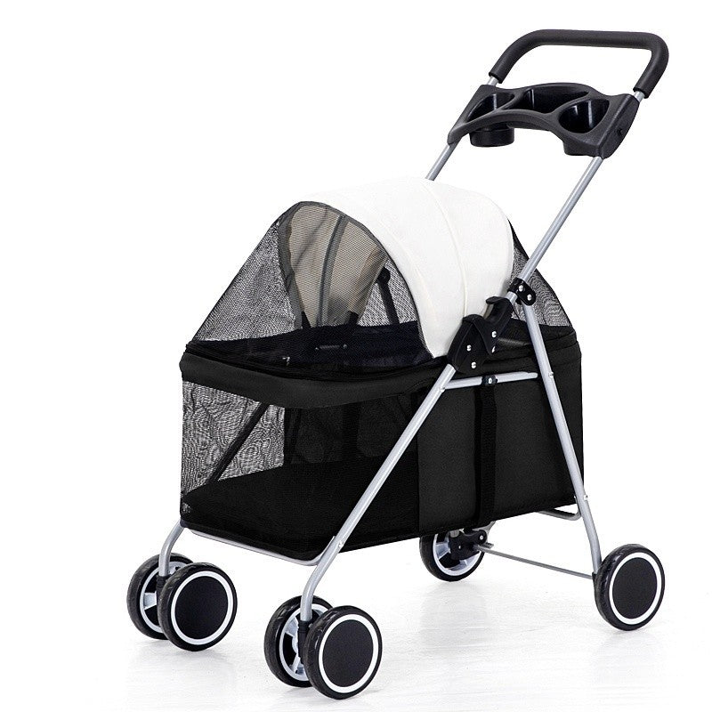 （Pet Time）Kitty Teddy outdoors Pet Stroller Foldable Dog Cat Carrier 4 Wheel Lightweight Trolley Foldable Pet Stroller