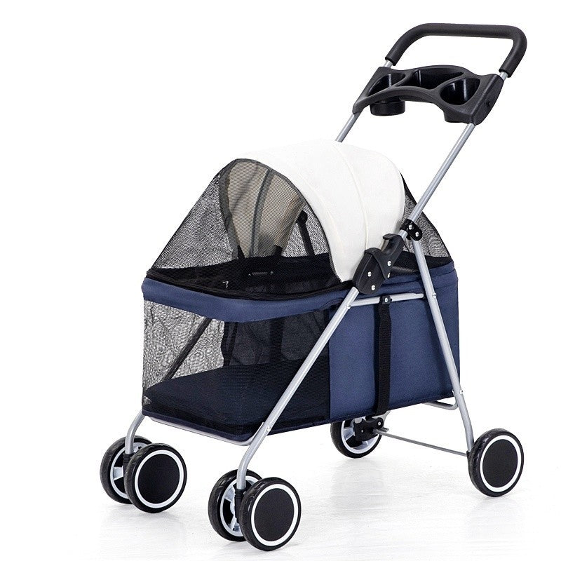 （Pet Time）Kitty Teddy outdoors Pet Stroller Foldable Dog Cat Carrier 4 Wheel Lightweight Trolley Foldable Pet Stroller