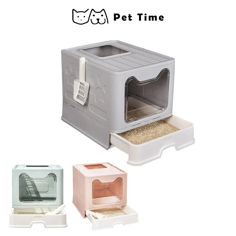 PetTime fully enclosed cat litter box with door and high sides for odor control and privacy, designed for easy cleaning.