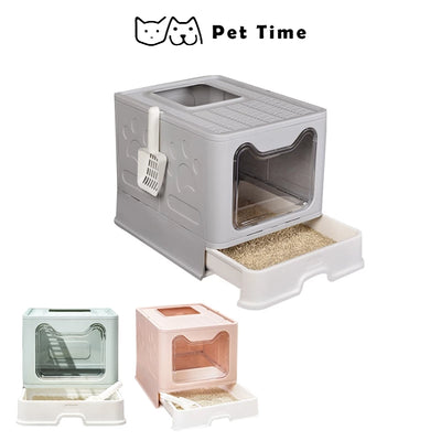 PetTime fully enclosed cat litter box with door and high sides for odor control and privacy, designed for easy cleaning.