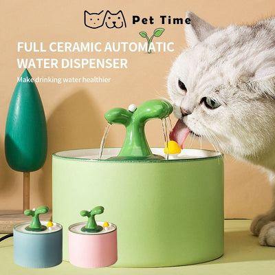 （Pet Time）Cat electric ceramic water dispenser flow automatic dog drinking water cycle feeding water pet supplies