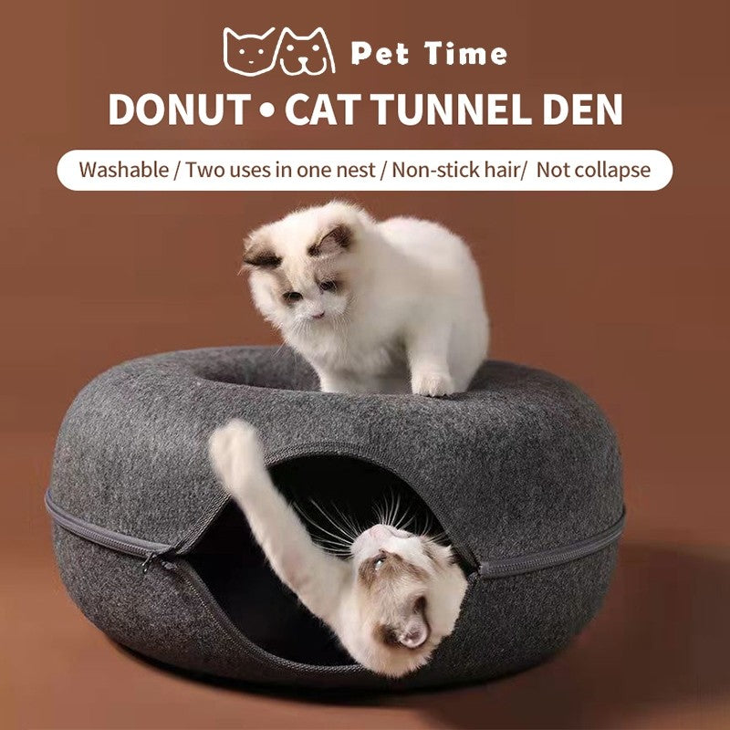 （Pet Time）Felt cat nest four seasons universal donut tunnel removable and washable round semi-enclosed cat nest