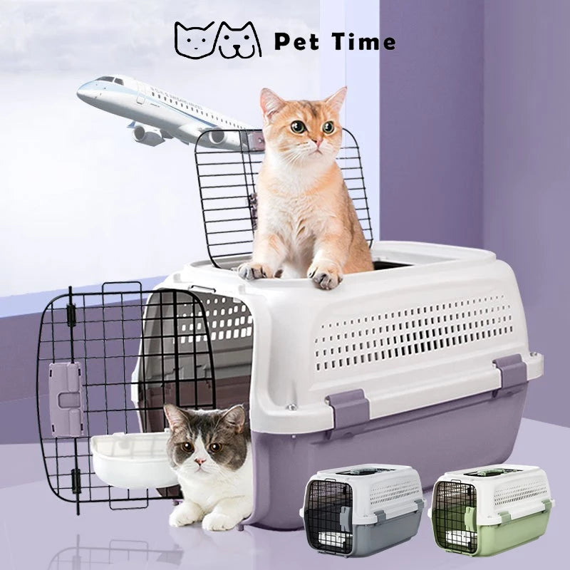 PetTime portable cat cage with secure door and ventilation, ideal for travel and safe indoor containment.