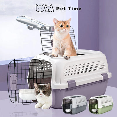 PetTime portable cat cage with secure door and ventilation, ideal for travel and safe indoor containment.