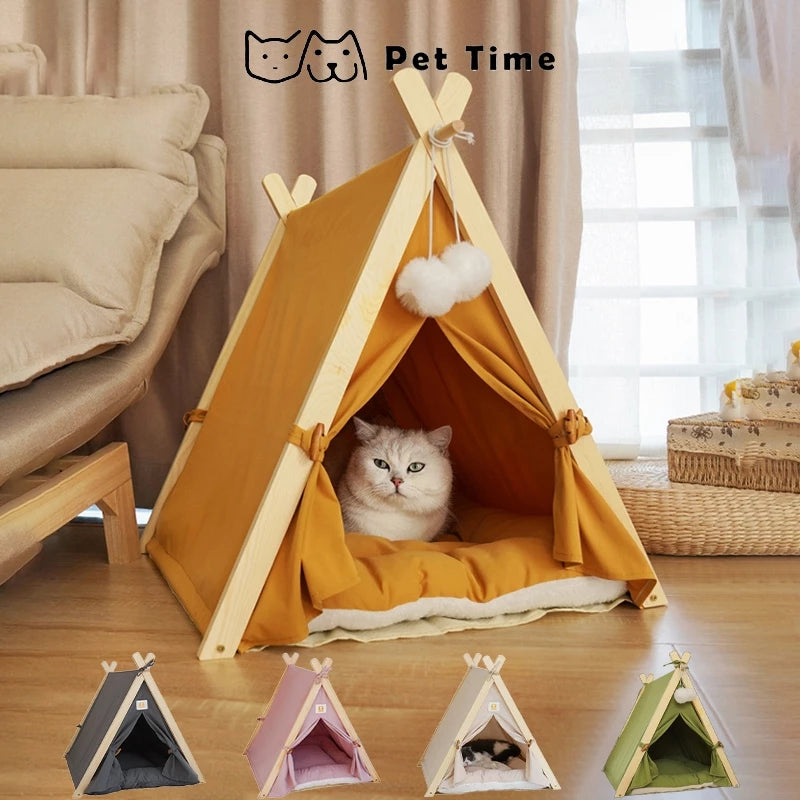 PetTime washable triangle cat tent with soft fabric and cozy interior for comfortable feline lounging.