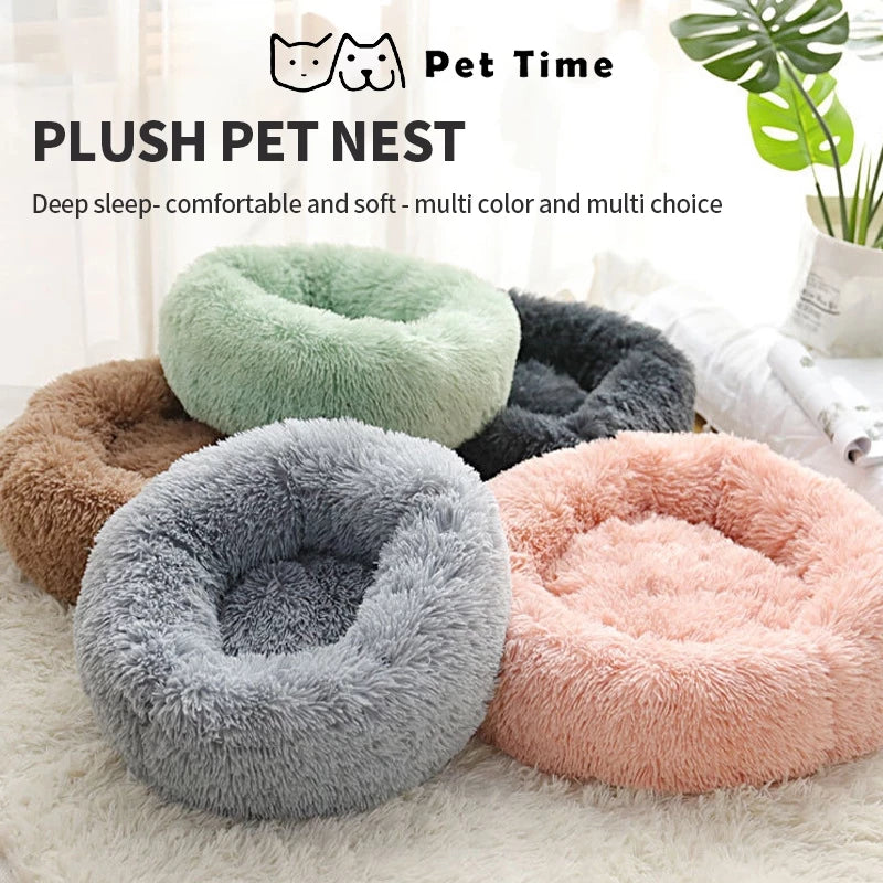 PetTime plush pet nest mattress for dogs and cats, soft and cozy bedding with cushioned edges for comfort.