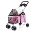 （Pet Time）Kitty Teddy outdoors Pet Stroller Foldable Dog Cat Carrier 4 Wheel Lightweight Trolley Foldable Pet Stroller