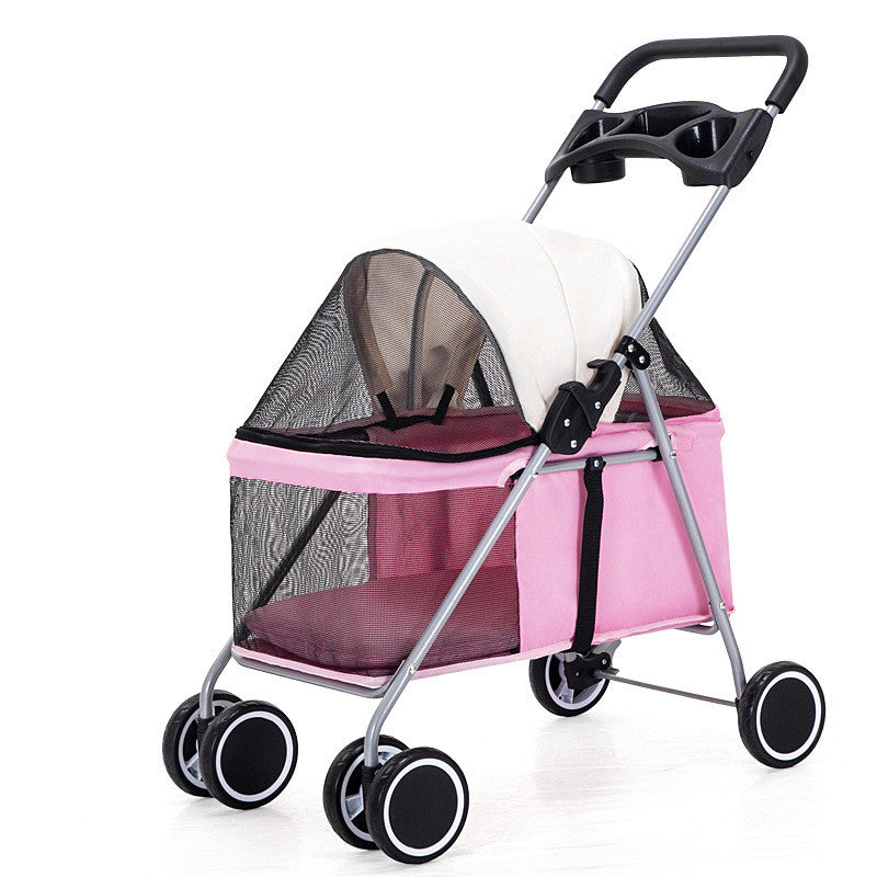 （Pet Time）Kitty Teddy outdoors Pet Stroller Foldable Dog Cat Carrier 4 Wheel Lightweight Trolley Foldable Pet Stroller