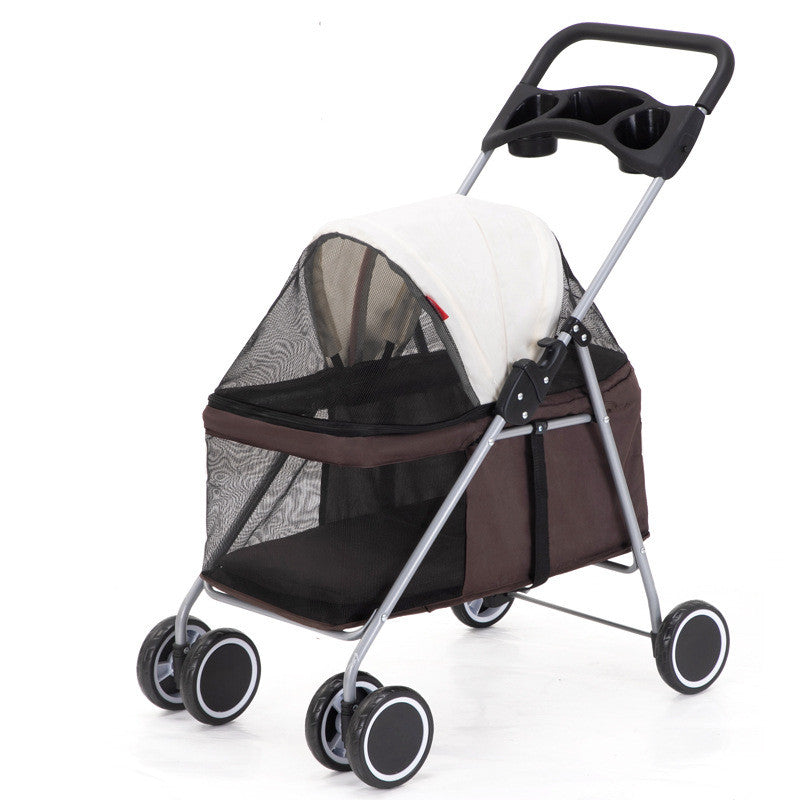 （Pet Time）Kitty Teddy outdoors Pet Stroller Foldable Dog Cat Carrier 4 Wheel Lightweight Trolley Foldable Pet Stroller