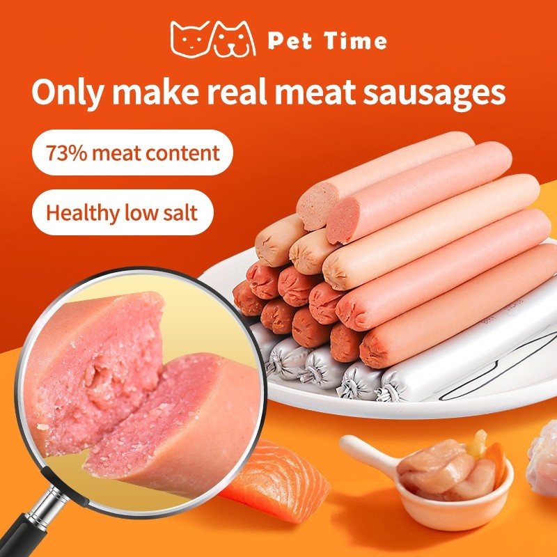 （Pet Time）YEE Pet Dog Sausage Treats Ham Stick Snacks for Puppies Adult Dogs Training Rewards Food Topper 900g/60 pieces