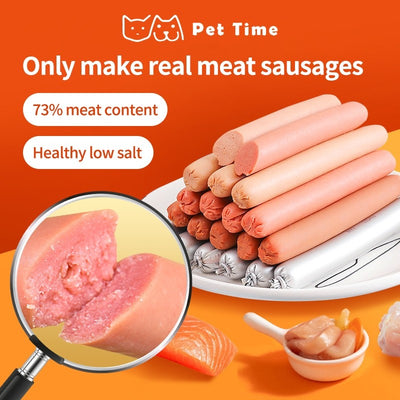 （Pet Time）YEE Pet Dog Sausage Treats Ham Stick Snacks for Puppies Adult Dogs Training Rewards Food Topper 900g/60 pieces