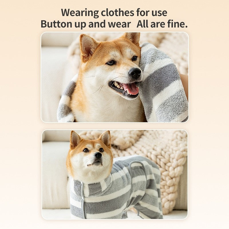 （Pet Time）Pet Bathrobe Towel Full-Wrap Dog Cat Bathrobe Quick-Dry Super Absorbent, Soft Pet Bath Towel
