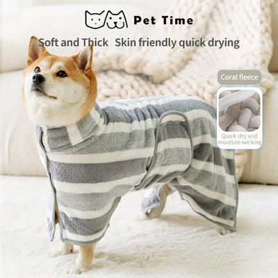 （Pet Time）Pet Bathrobe Towel Full-Wrap Dog Cat Bathrobe Quick-Dry Super Absorbent, Soft Pet Bath Towel