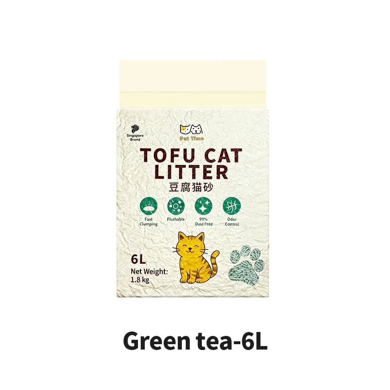 PetTime Tofu Cat Litter 1.8kg with deodorising, low dust formula for clean, fresh-smelling cat houses and litter boxes.