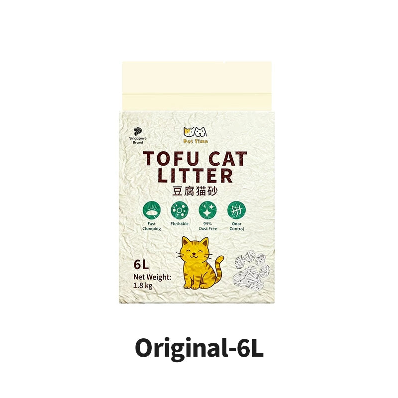 PetTime Tofu Cat Litter 1.8kg with deodorising and low dust formula for cat houses, showing the litter in a clean container