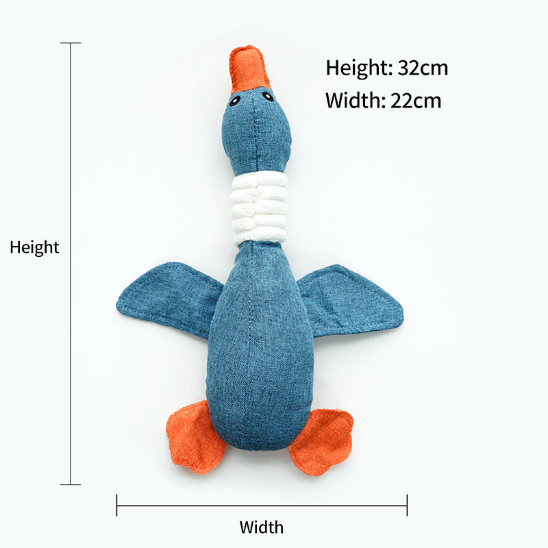 PetTime dog squeaky plush chew toy in the shape of a duck, soft and durable for playful chewing and squeaking fun.